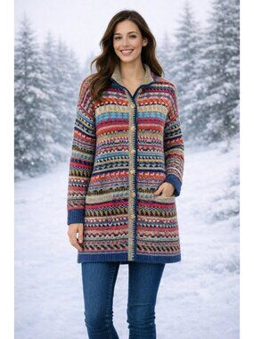 Segrets Sun Prints Fair Isle Norwegian Design Wool Button Up Cardigan Sweater Wo